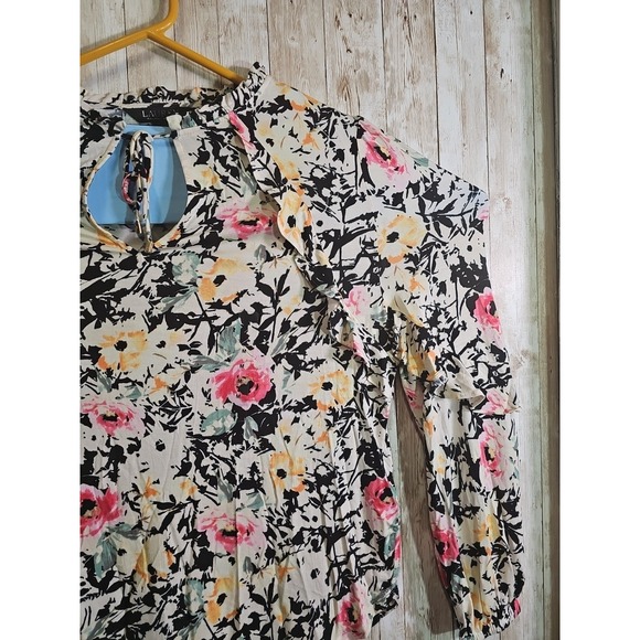 Lauren Ralph Lauren Women's V-Neck Top Floral Ruffle Long Sleeve Size M - Picture 2 of 9